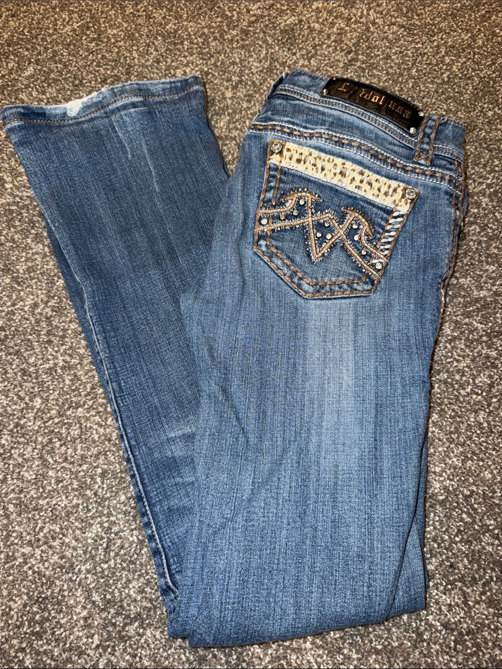 Y2K L.A. idol Women’s Blue Bootcut Jeans Studded Embroidered Pockets size 7